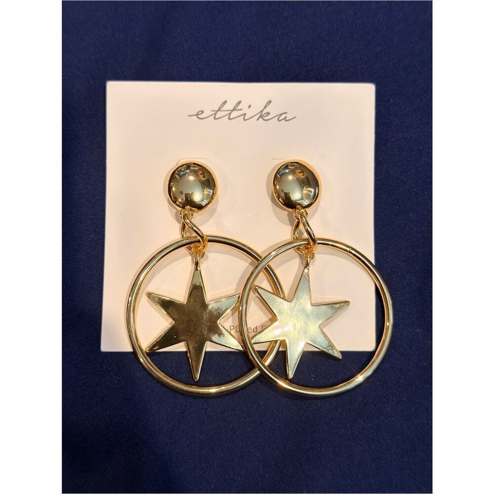 ettika Gold Star Hoop Drop Earrings
